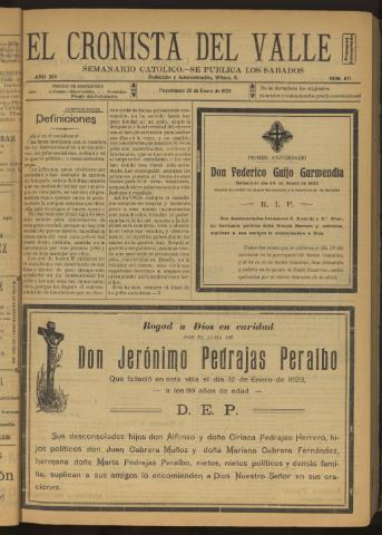 'El Cronista del Valle' - Época 1ª Año XIV Número 671 - 1923 enero 20