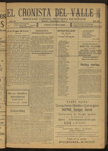 'El Cronista del Valle' - Época 1ª Año XIV Número 673 - 1923 febrero 03