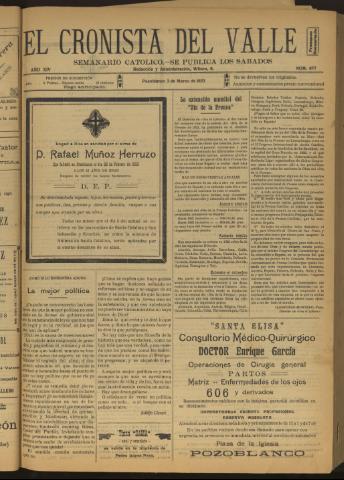 'El Cronista del Valle' - Época 1ª Año XIV Número 677 - 1923 marzo 03