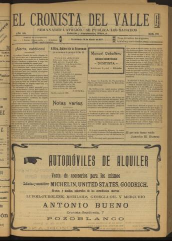 'El Cronista del Valle' - Época 1ª Año XIV Número 678 - 1923 marzo 10