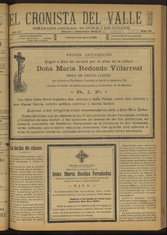 'El Cronista del Valle' - Época 1ª Año XIV Número 700 - 1923 agosto 11