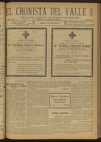'El Cronista del Valle' - Época 1ª Año XIV Número 701 - 1923 agosto 18