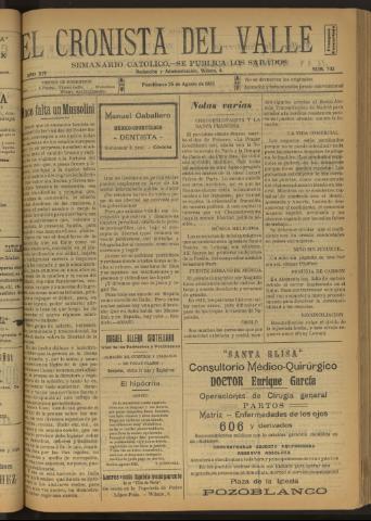 'El Cronista del Valle' - Época 1ª Año XIV Número 702 - 1923 agosto 25