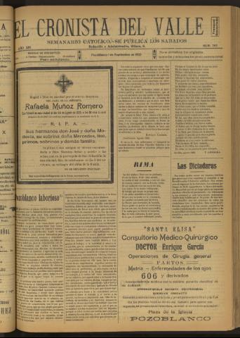 'El Cronista del Valle' - Época 1ª Año XIV Número 703 - 1923 septiembre 01