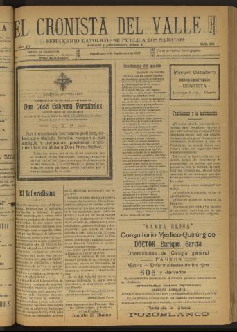 'El Cronista del Valle' - Época 1ª Año XIV Número 704 - 1923 septiembre 08