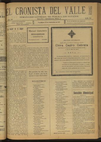 'El Cronista del Valle' - Época 1ª Año XIV Número 706 - 1923 septiembre 22