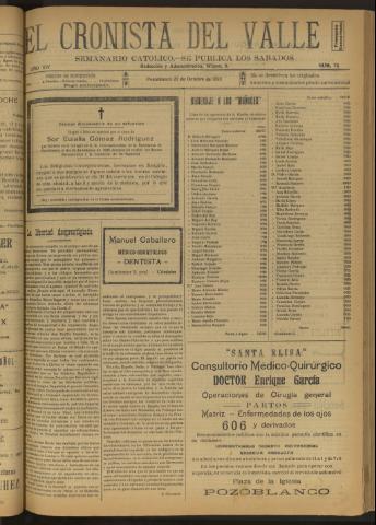 'El Cronista del Valle' - Época 1ª Año XIV Número 711 - 1923 octubre 27