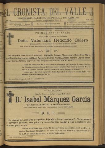 'El Cronista del Valle' - Época 1ª Año XIV Número 719 - 1923 diciembre 22