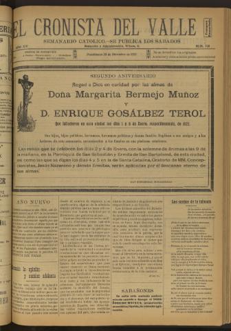 'El Cronista del Valle' - Época 1ª Año XIV Número 720 - 1923 diciembre 29