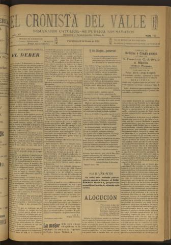 'El Cronista del Valle' - Época 1ª Año XV Número 722 - 1924 enero 12