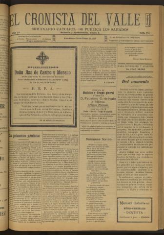 'El Cronista del Valle' - Época 1ª Año XV Número 724 - 1924 enero 26