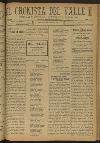 'El Cronista del Valle' - Época 1ª Año XV Número 727 - 1924 febrero 16