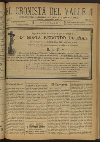 'El Cronista del Valle' - Época 1ª Año XV Número 730 - 1924 marzo 08