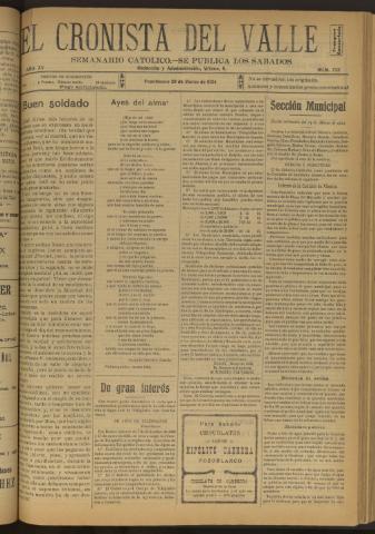 'El Cronista del Valle' - Época 1ª Año XV Número 733 - 1924 marzo 29