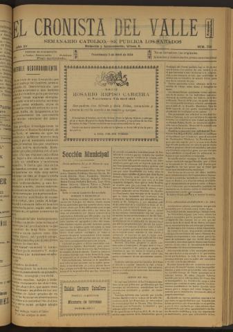 'El Cronista del Valle' - Época 1ª Año XV Número 734 - 1924 abril 05
