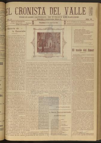 'El Cronista del Valle' - Época 1ª Año XV Número 736 - 1924 abril 19