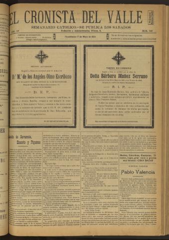 'El Cronista del Valle' - Época 1ª Año XV Número 740 - 1924 mayo 17