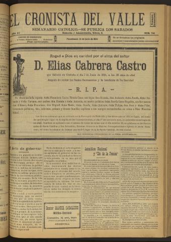 'El Cronista del Valle' - Época 1ª Año XV Número 744 - 1924 junio 14