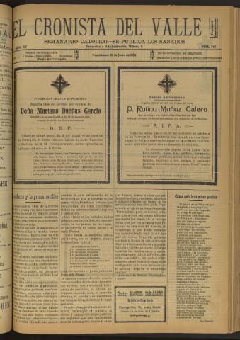'El Cronista del Valle' - Época 1ª Año XV Número 745 - 1924 junio 21