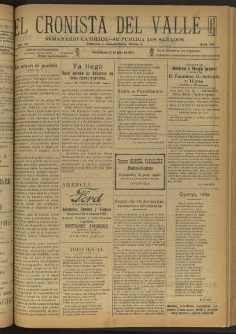 'El Cronista del Valle' - Época 1ª Año XV Número 748 - 1924 julio 12