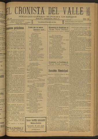 'El Cronista del Valle' - Época 1ª Año XV Número 749 - 1924 julio 19
