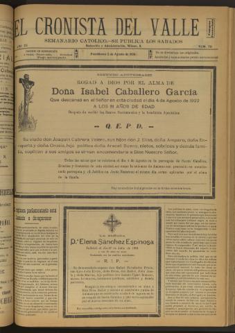 'El Cronista del Valle' - Época 1ª Año XV Número 751 - 1924 agosto 02