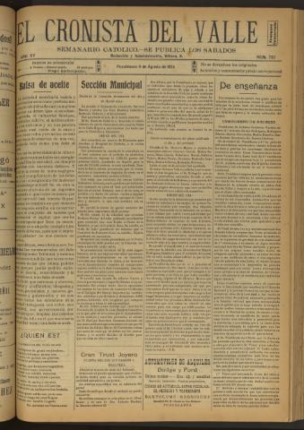 'El Cronista del Valle' - Época 1ª Año XV Número 752 - 1924 agosto 09
