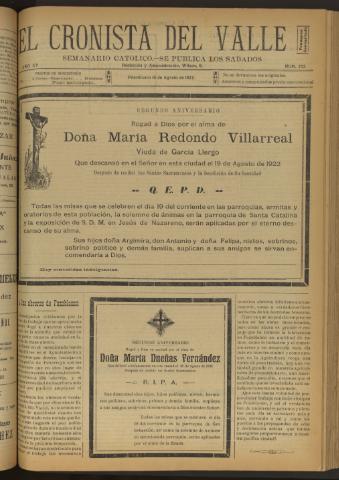 'El Cronista del Valle' - Época 1ª Año XV Número 753 - 1924 agosto 16