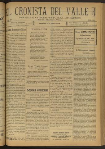 'El Cronista del Valle' - Época 1ª Año XV Número 754 - 1924 agosto 23
