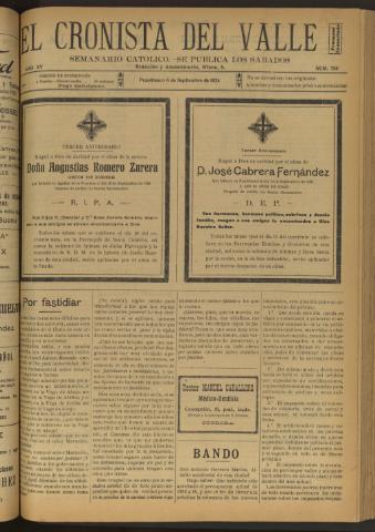'El Cronista del Valle' - Época 1ª Año XV Número 756 - 1924 septiembre 06