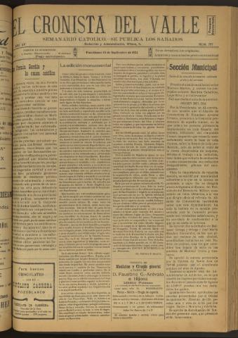 'El Cronista del Valle' - Época 1ª Año XV Número 757 - 1924 septiembre 13