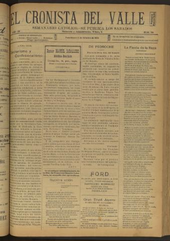 'El Cronista del Valle' - Época 1ª Año XV Número 761 - 1924 octubre 11