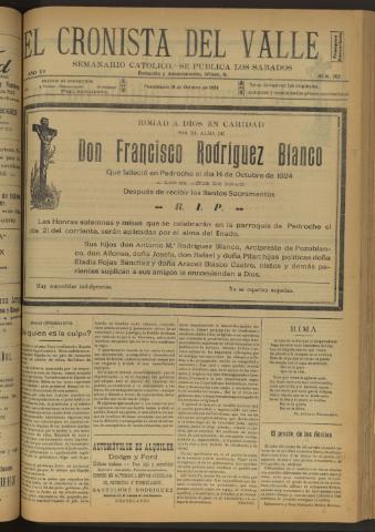 'El Cronista del Valle' - Época 1ª Año XV Número 762 - 1924 octubre 18