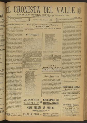 'El Cronista del Valle' - Época 1ª Año XV Número 767 - 1924 noviembre 22