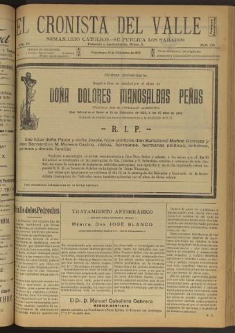 'El Cronista del Valle' - Época 1ª Año XV Número 770 - 1924 diciembre 13
