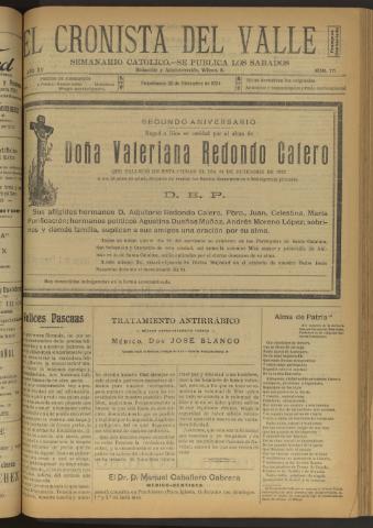 'El Cronista del Valle' - Época 1ª Año XV Número 771 - 1924 diciembre 20
