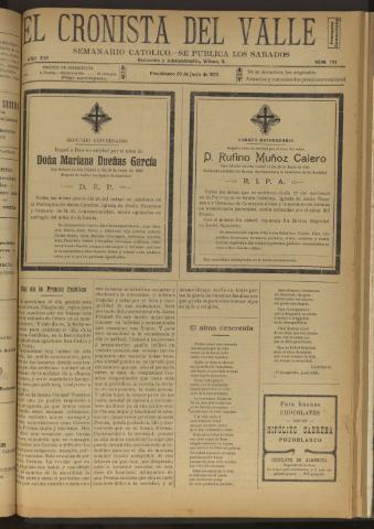 'El Cronista del Valle' - Época 1ª Año XVI Número 797 - 1925 junio 20