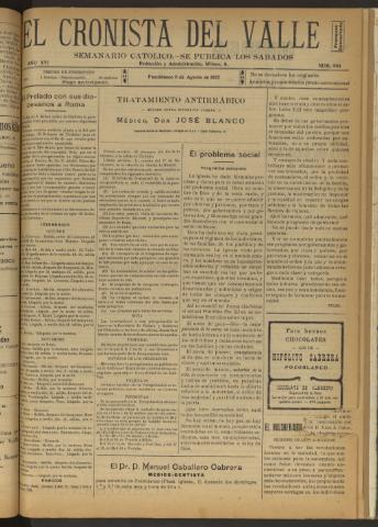 'El Cronista del Valle' - Época 1ª Año XVI Número 804 - 1925 agosto 08