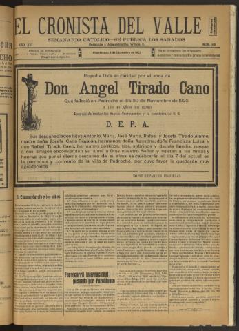 'El Cronista del Valle' - Época 1ª Año XVI Número 821 - 1925 diciembre 05