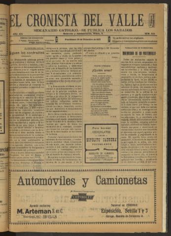 'El Cronista del Valle' - Época 1ª Año XVI Número 824 - 1925 diciembre 26