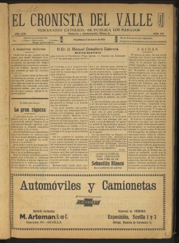 'El Cronista del Valle' - Época 1ª Año XVII Número 825 - 1926 enero 02