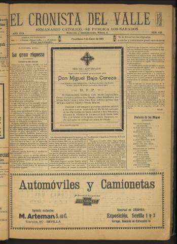 'El Cronista del Valle' - Época 1ª Año XVII Número 826 - 1926 enero 09