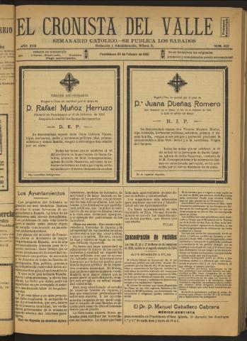 'El Cronista del Valle' - Época 1ª Año XVII Número 832 - 1926 febrero 20