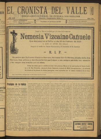 'El Cronista del Valle' - Época 1ª Año XVII Número 833 - 1926 febrero 27