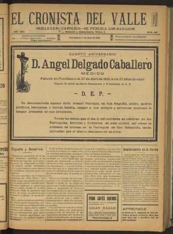 'El Cronista del Valle' - Época 1ª Año XVII Número 840 - 1926 abril 17