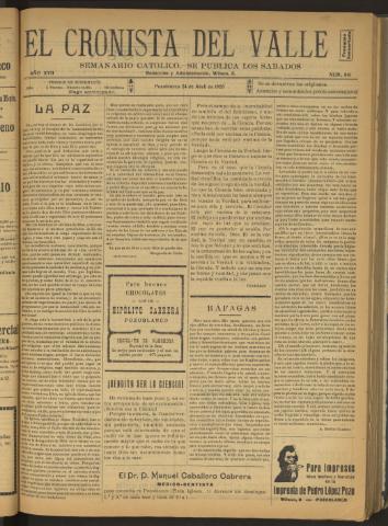 'El Cronista del Valle' - Época 1ª Año XVII Número 841 - 1926 abril 24
