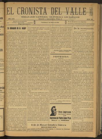 'El Cronista del Valle' - Época 1ª Año XVII Número 842 - 1926 mayo 01