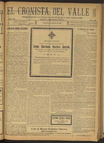 'El Cronista del Valle' - Época 1ª Año XVII Número 849 - 1926 junio 19