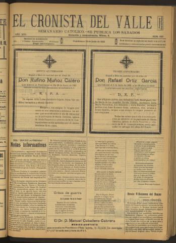 'El Cronista del Valle' - Época 1ª Año XVII Número 850 - 1926 junio 26