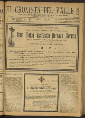 'El Cronista del Valle' - Época 1ª Año XVII Número 851 - 1926 julio 03